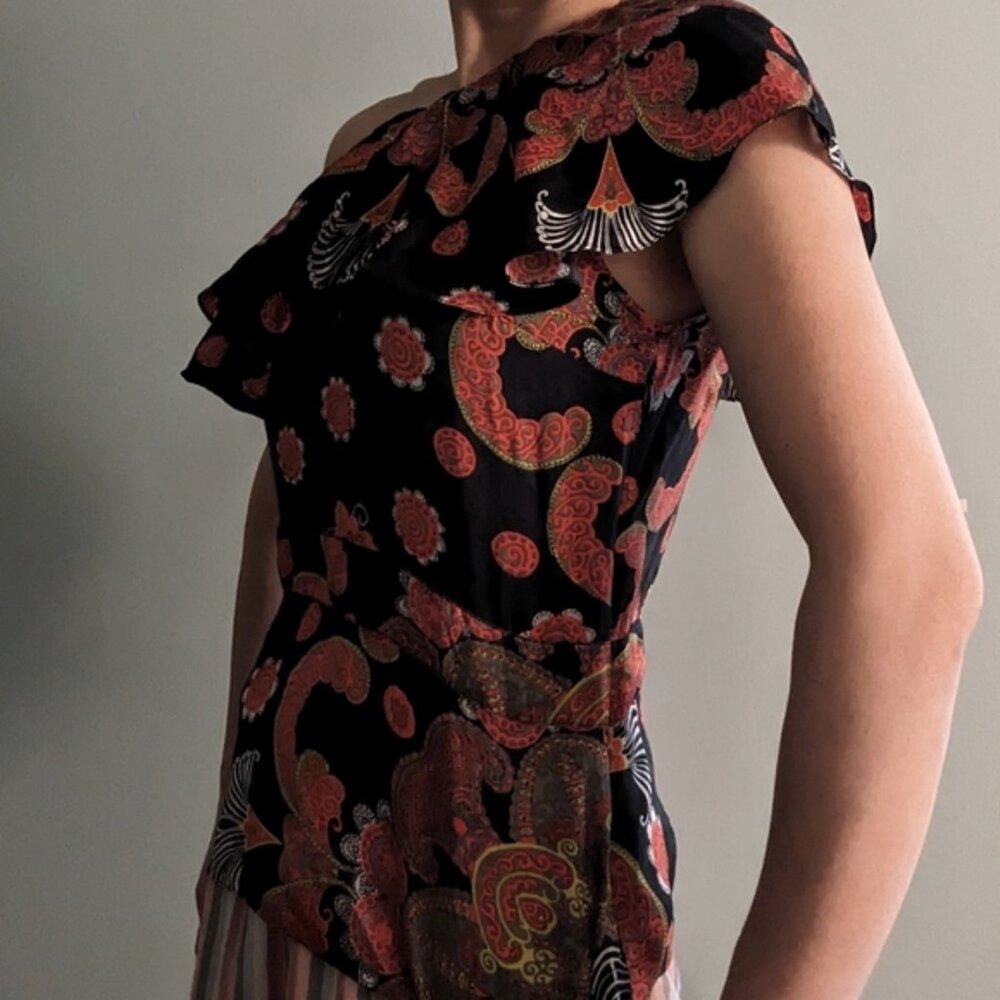 French Connection One Shoulder Silk Top